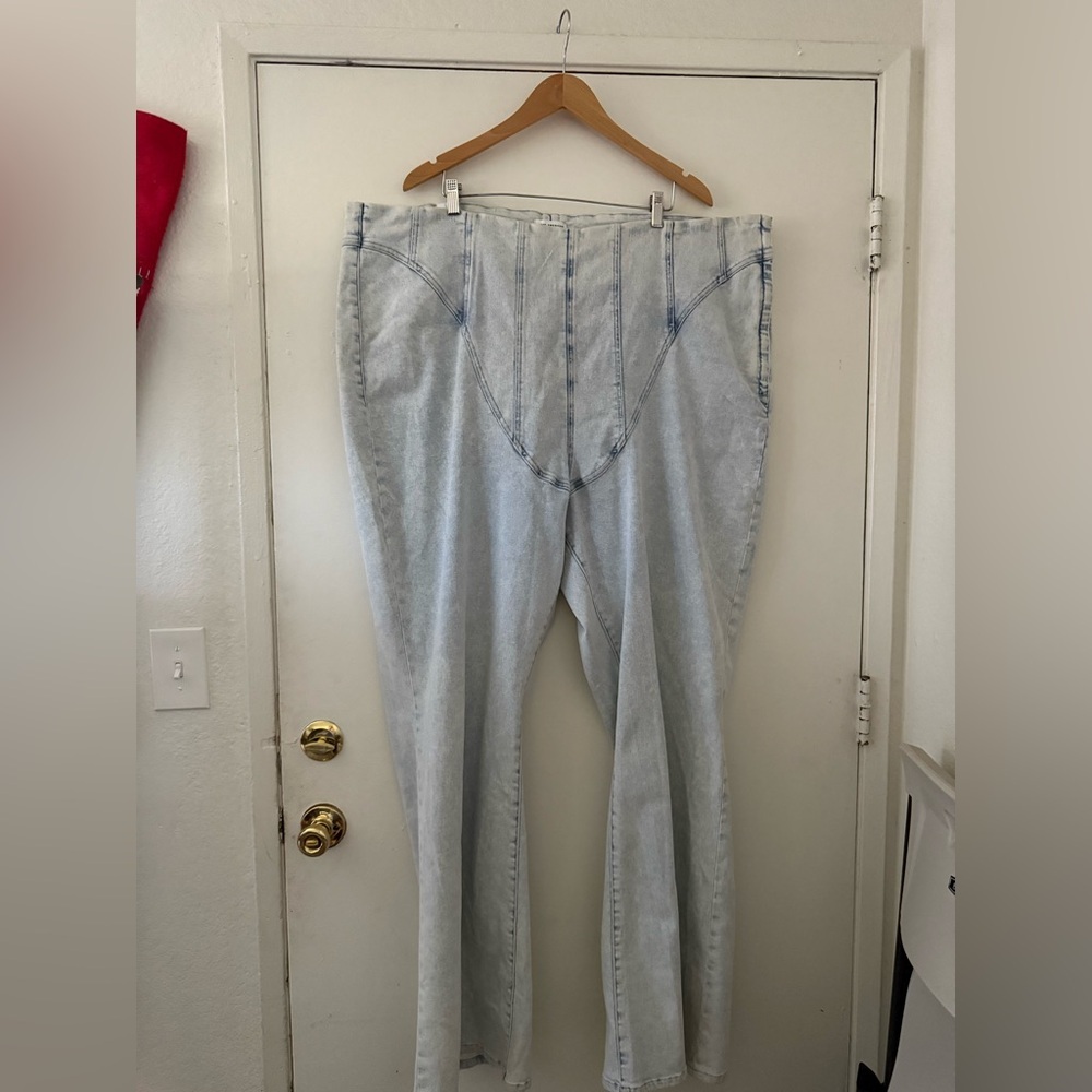 Good American Legs Flare Corset Tall High Rise Waist Y-York Jean Light Wash Blue - Picture 6 of 15